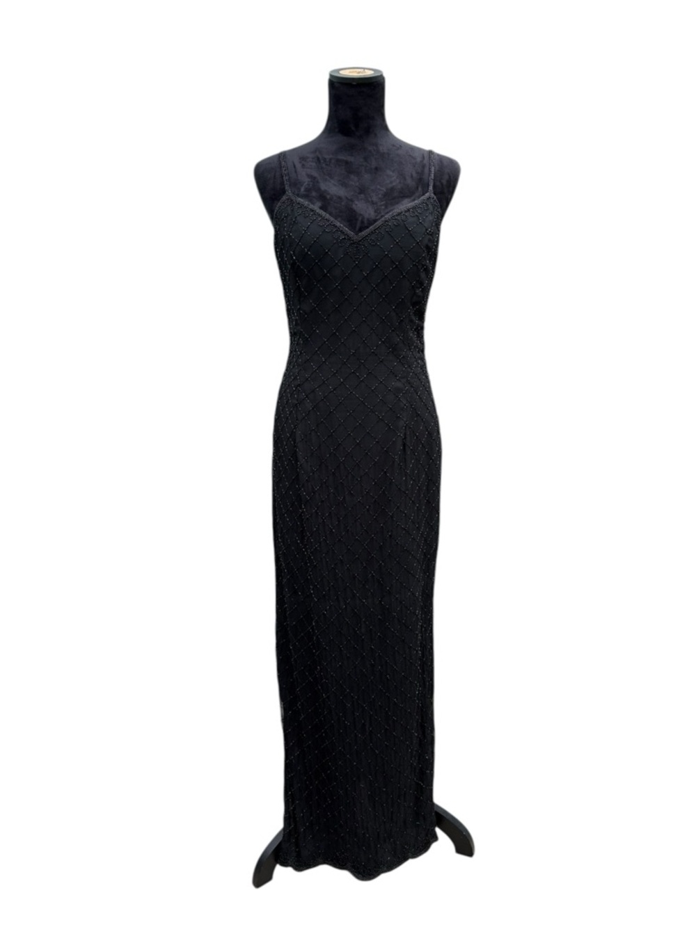 Vintage Stenay Black Silk Beaded Formal Slip Dress Sz 10